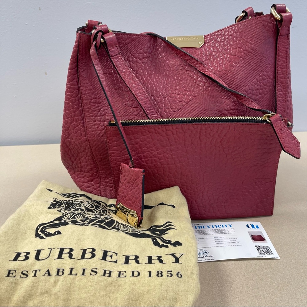 Burberry Red Embossed Check Grain Leather Small Canterbury Tote Bag - Preowned - Picture 16 of 16